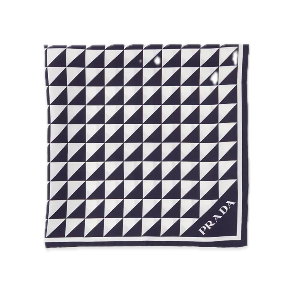 PRADA Printed Silk Twill Scarf 55 x 55 "Navy"