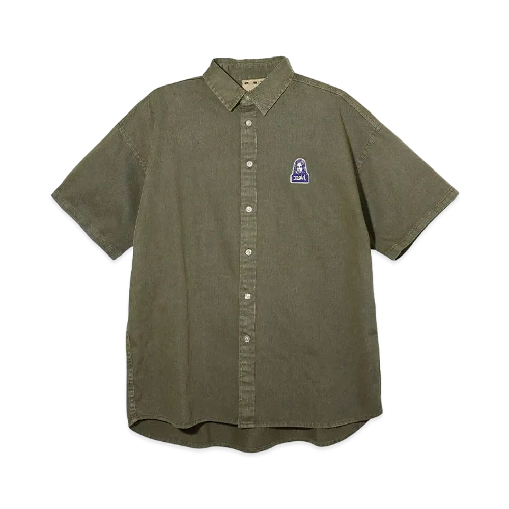 X-Girl Face Pigment Dyed S/S Shirt "Olive"