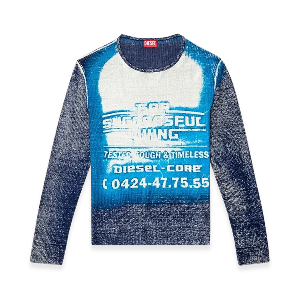 Diesel K-Rod Linen Jumper With Logo Graphic "Blue"