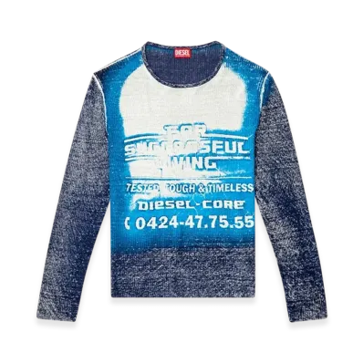 Diesel K-Rod Linen Jumper With Logo Graphic "Blue"