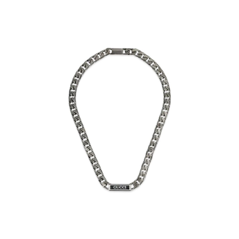 GUCCI Logo Enamel Necklace "Silver"