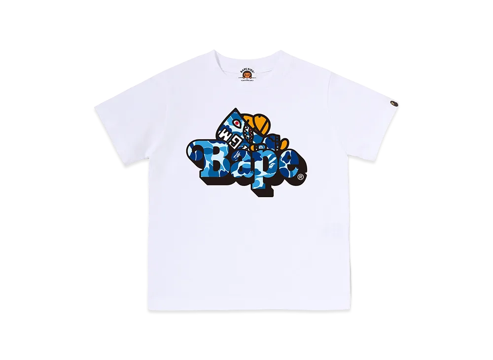 A BATHING APE Kids ABC Camo Shark Milo On Bape Tee "White/Blue"