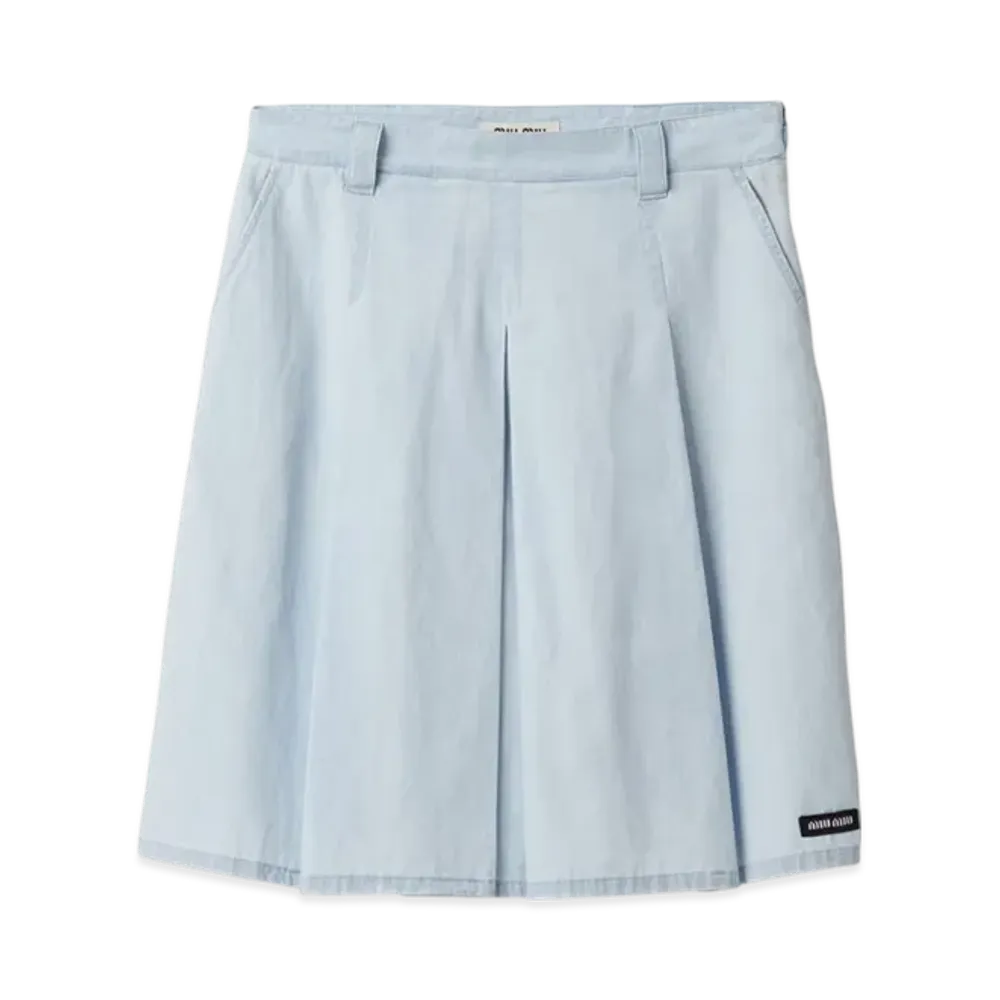 MIU MIU Women's Pleated Chambray Skirt "Light Blue"