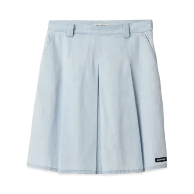 MIU MIU Women's Pleated Chambray Skirt "Light Blue"