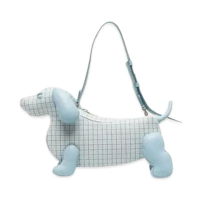 THOM BROWNE Check Pebble Grain Hector Baguette Bag "White"