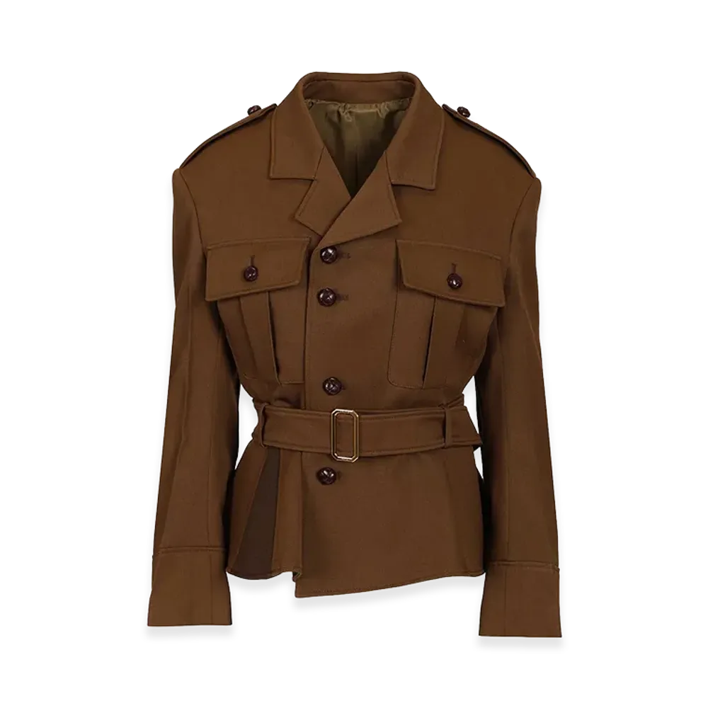 CELINE Women's Look 20 - Peplum Jacket Diagonal Wool "Brown"
