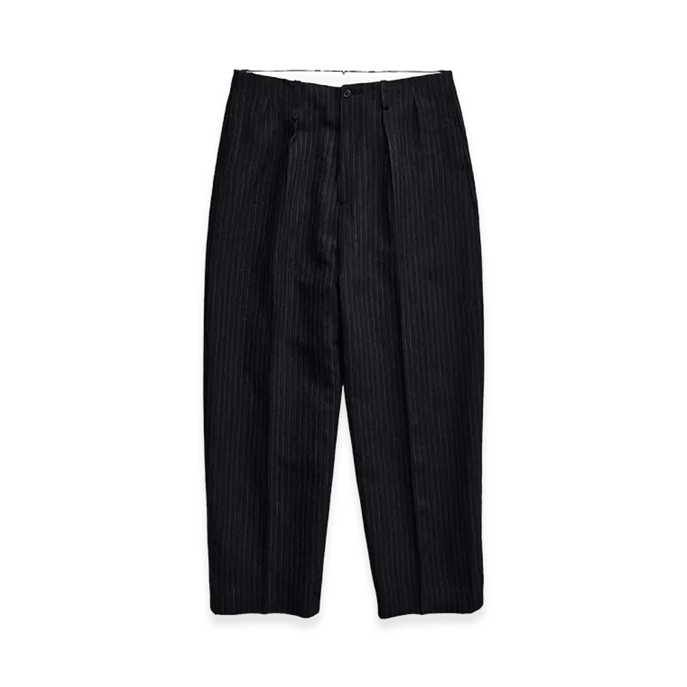 NICENESS H.Wishbone Wool Hemp Flying V Trousers "Navy"