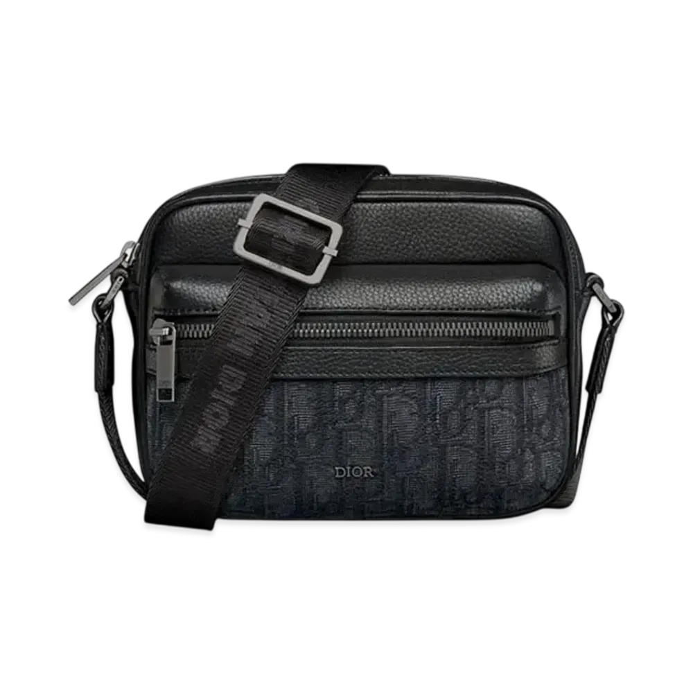 Dior Mini Rider 2.0 Zipped Messenger Bag Dior Oblique Jacquard and Grained Calfskin "Black"