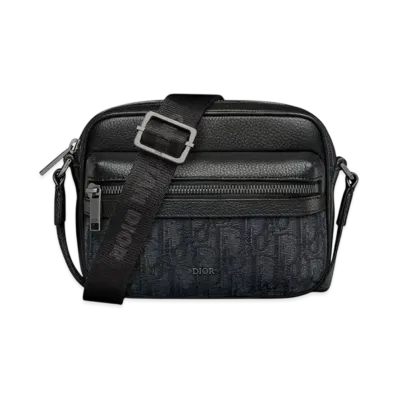 Dior Mini Rider 2.0 Zipped Messenger Bag Dior Oblique Jacquard and Grained Calfskin "Black"