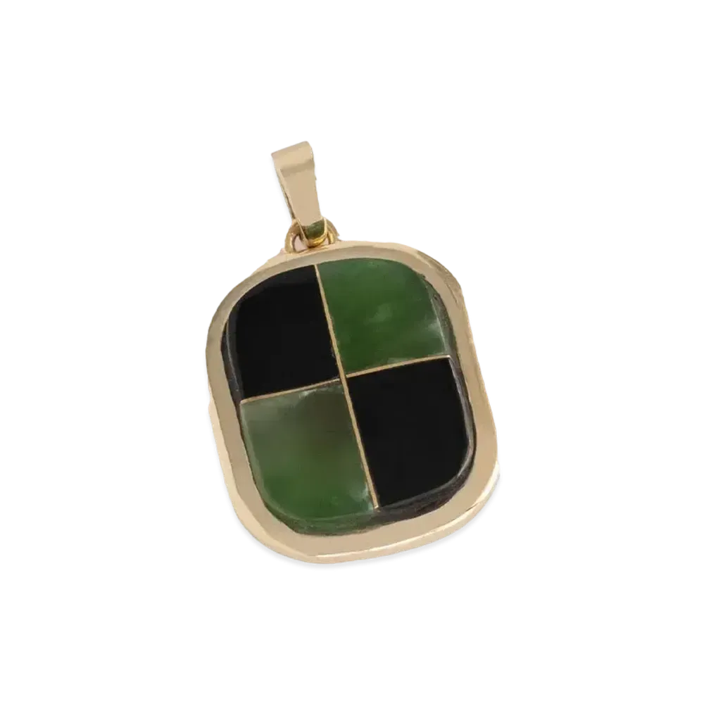Aime Leon Dore 14Kt Gold Mosaic Pendant "Green & Black"