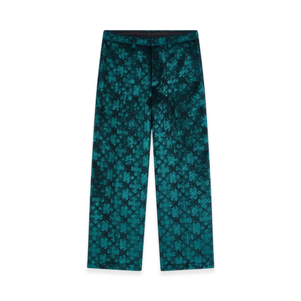 DRIES VAN NOTEN Cropped Jacquard Pants "Petrol"