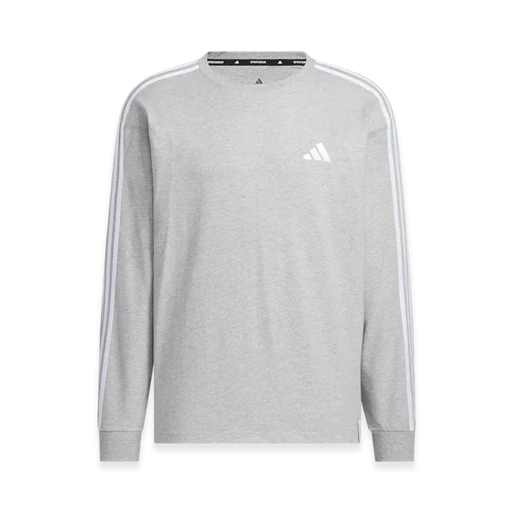 adidas Essentials Plus Loose Fit Three Stripes Long Sleeve T-Shirt "Medium Grey Heather"