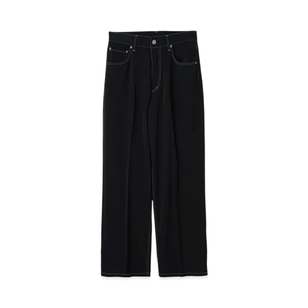 YOKE High-Twisted Polyester Kersey 5P Wide Straight Pants "Carbon Black"