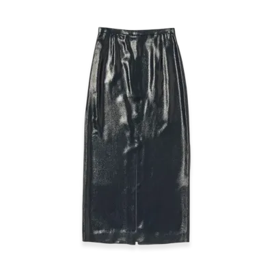 AURALEE Foil Printed Silk Lawn Skirt "Navy"