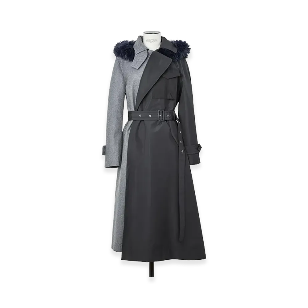 sacai Women's Wool Flannel x Taffeta Bonding Coat "Black/Gray"