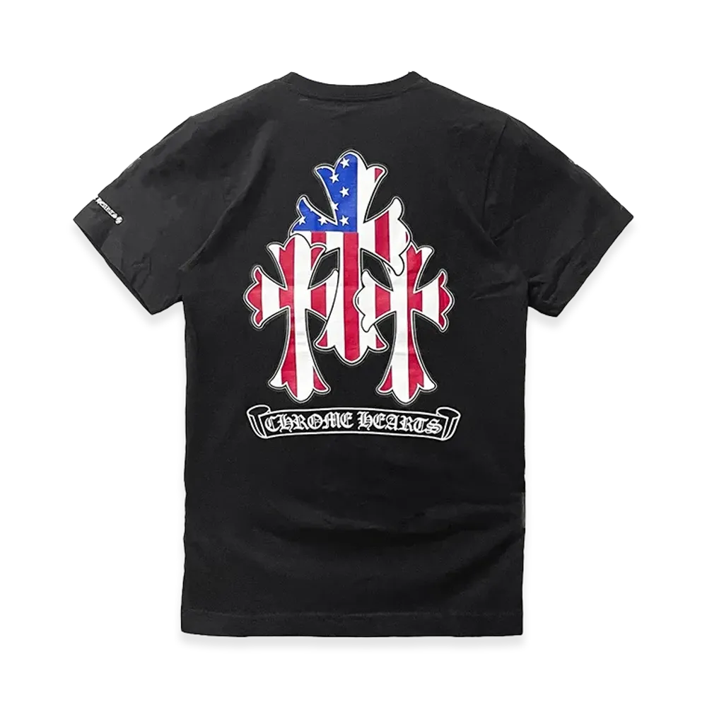 Chrome Hearts USA Flag Triple Cross Logo S/S T-Shirt "Black"