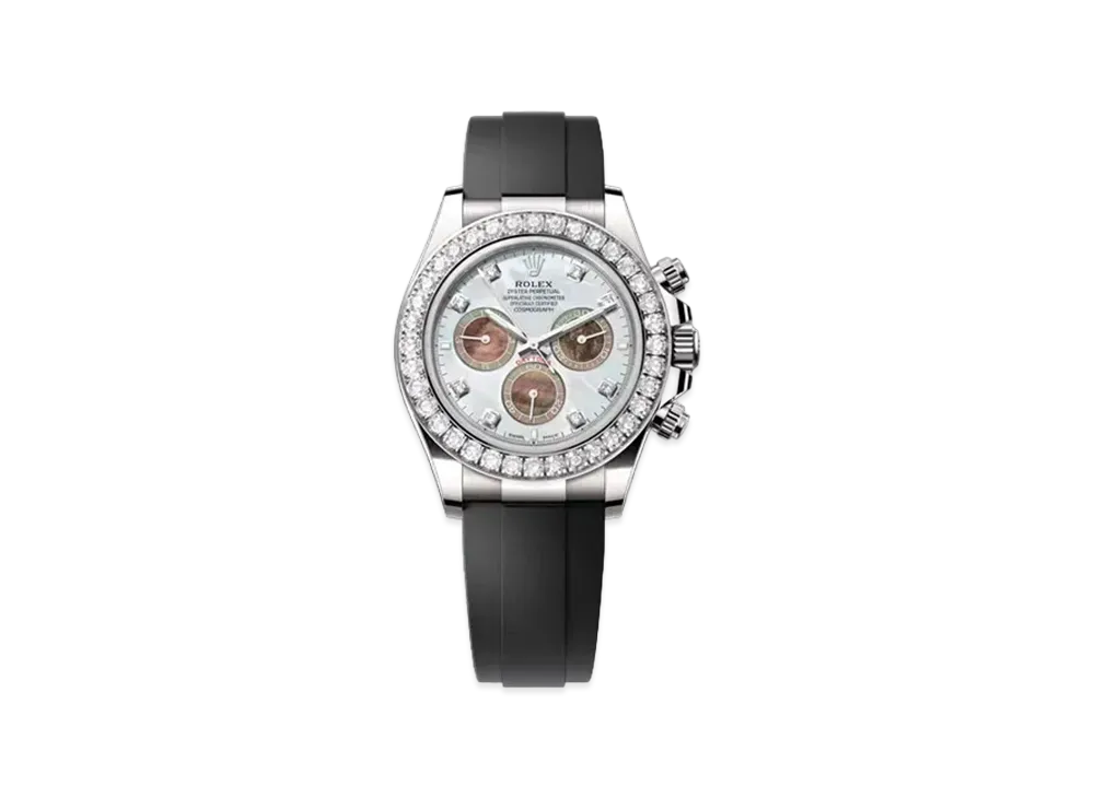 ROLEX Cosmograph Daytona 40mm Oyster Perpetual Diamonds Bezel Oysterflex Bracelet "White Gold/White&Black Mother of Pearl" 126589RBR