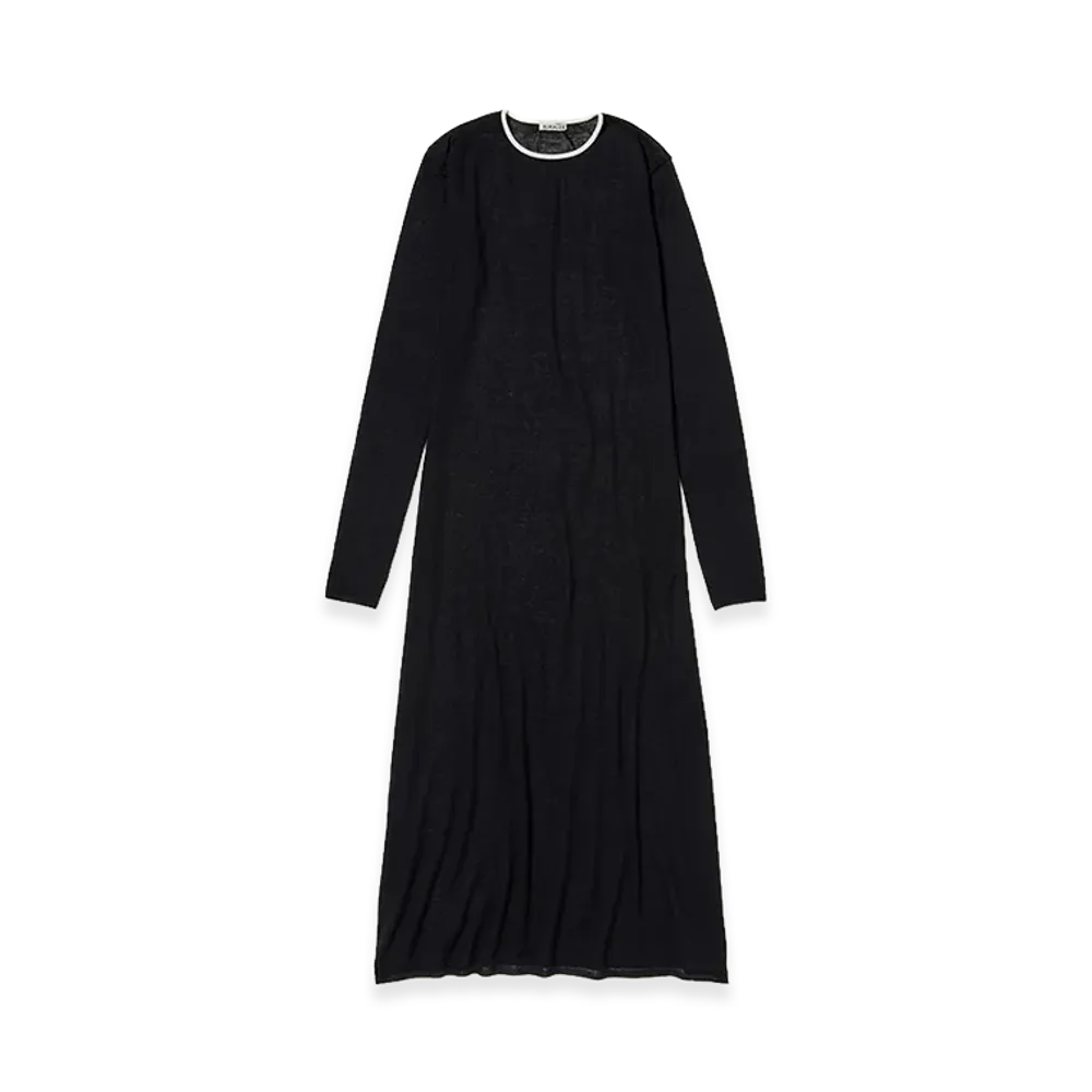 AURALEE Women's Hard Twist High Gauge Wool Silk Knit Dress "Black"