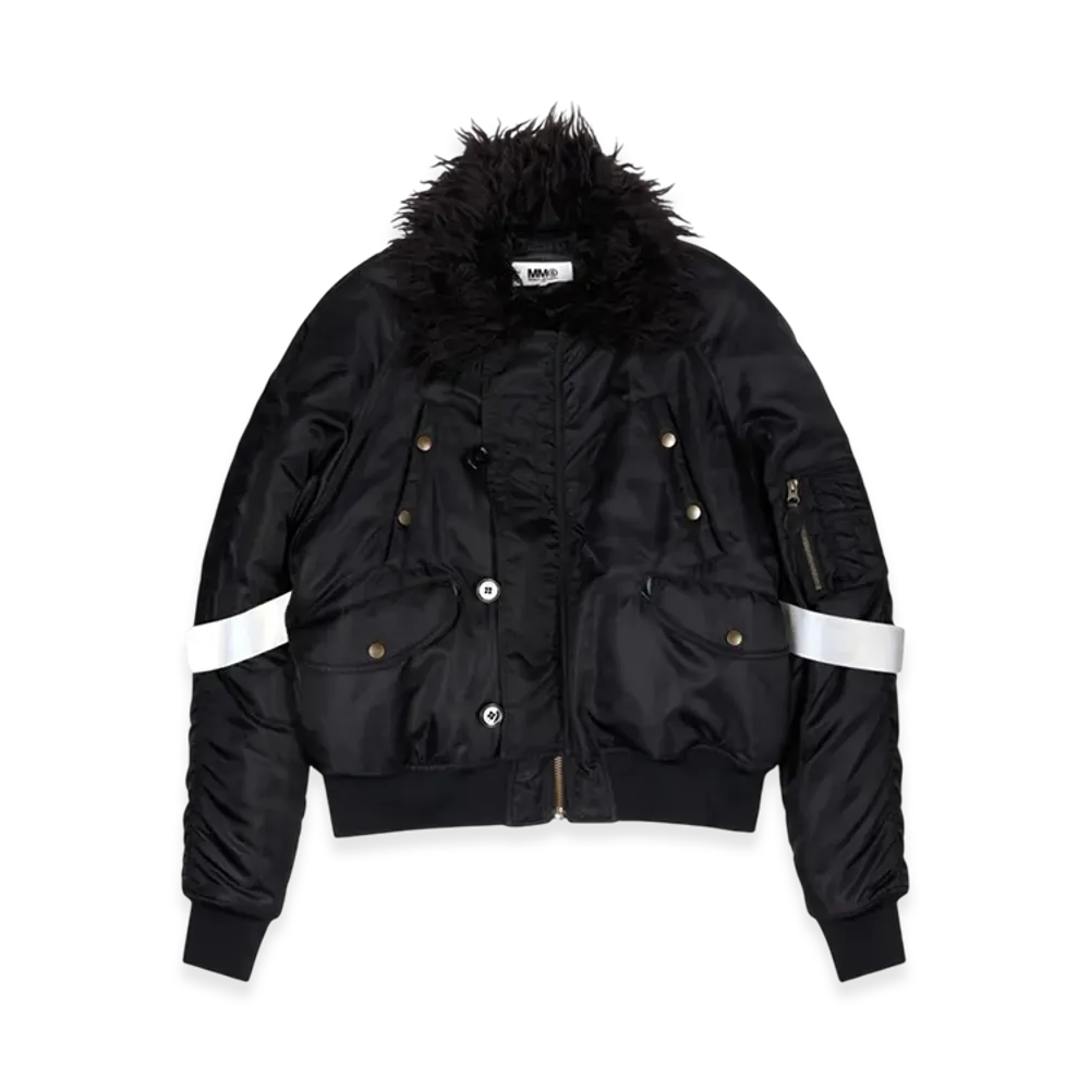 MM6 Maison Margiela Women's Faux Fur Collar Bomber Jacket "Black"