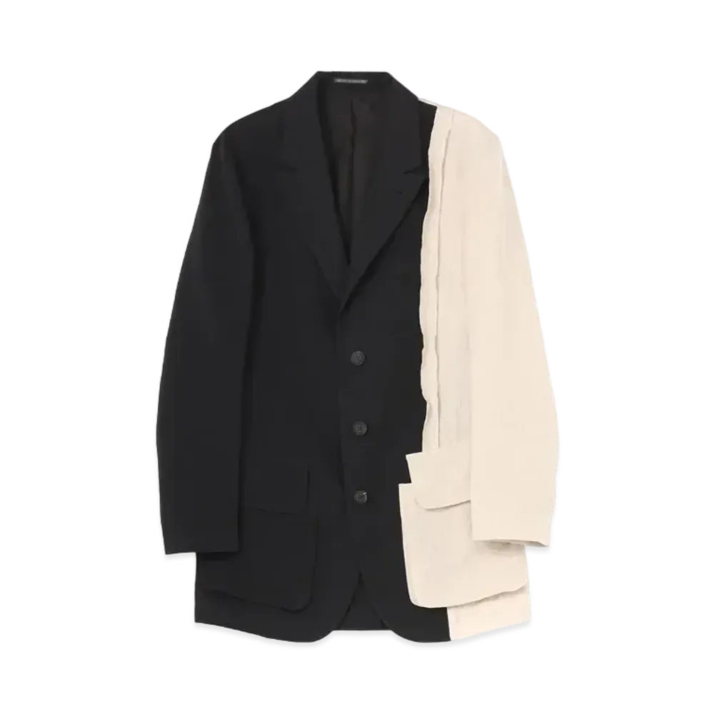 Yohji Yamamoto Pour Homme LINEN/COTTON/NAYLON + LINEN PEAK LEFT FRONT PATCHWORK JACKET "Black"