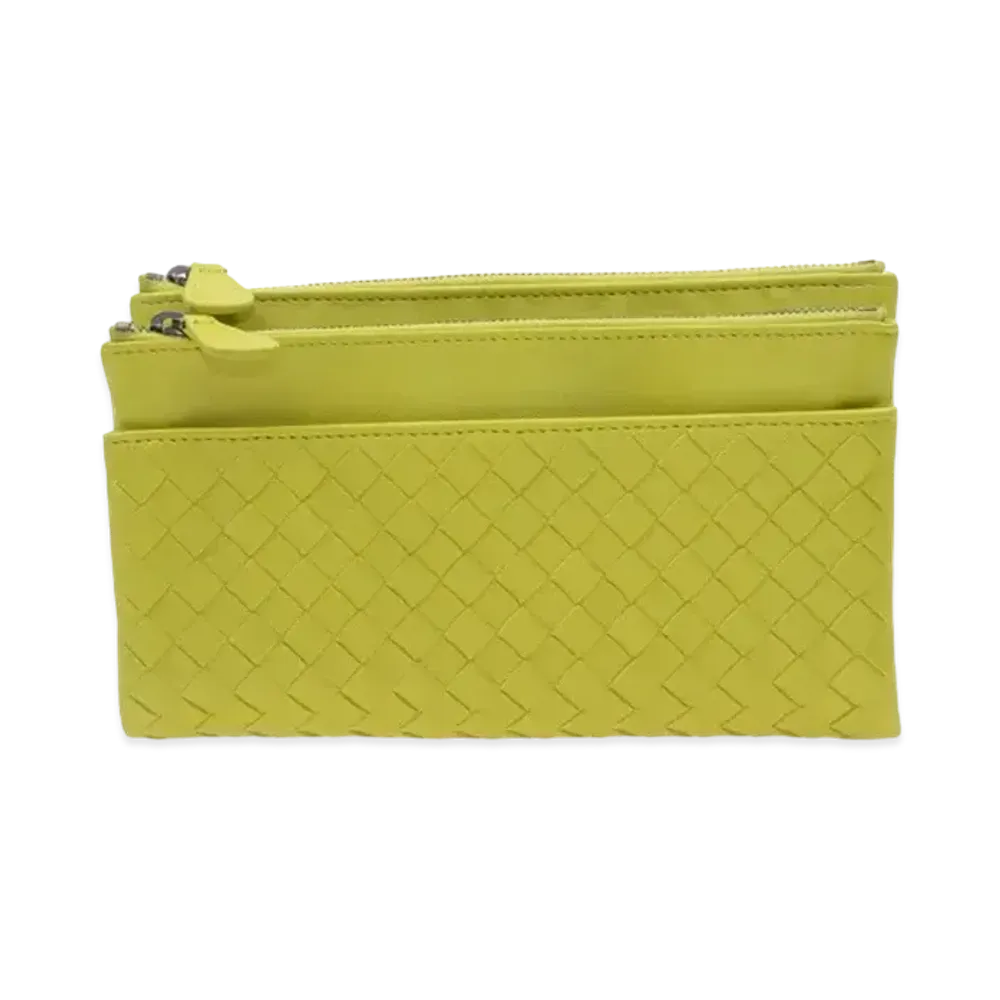 Bottega Veneta Intrecciato Lambskin Long Zipper Wallet "Kiwi"