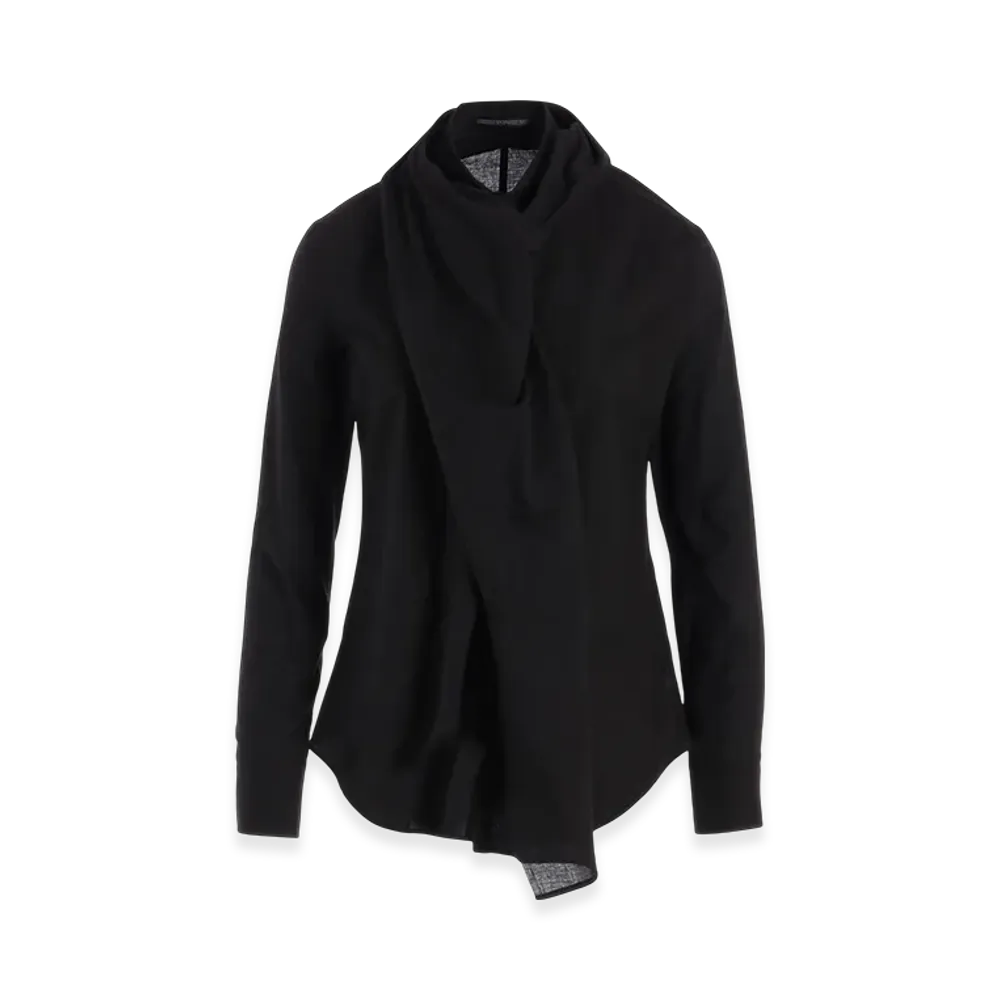 Yohji Yamamoto 100/-Khadi Stole Detail Blouse "Black"