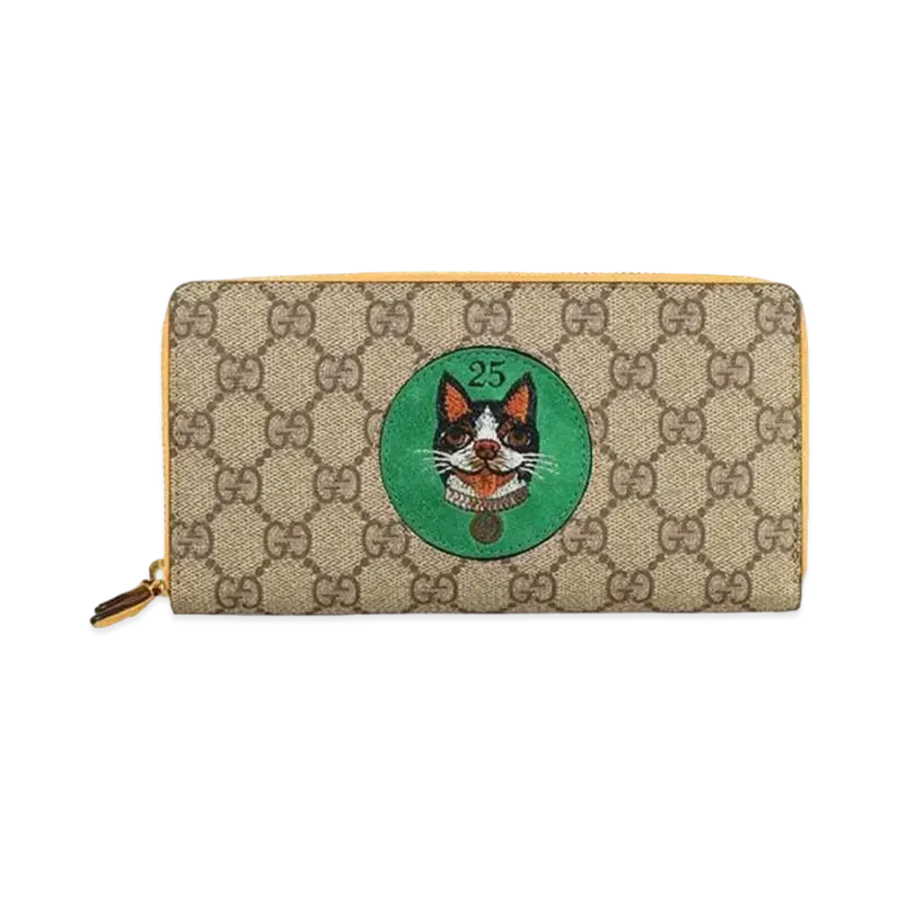 GUCCI GG Supreme Bosco Zip Around Wallet "Beige/Ebony"