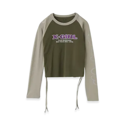 X-Girl Women's Ornament Heart Sleeve Raglan L/S Baby Tee "Olive"