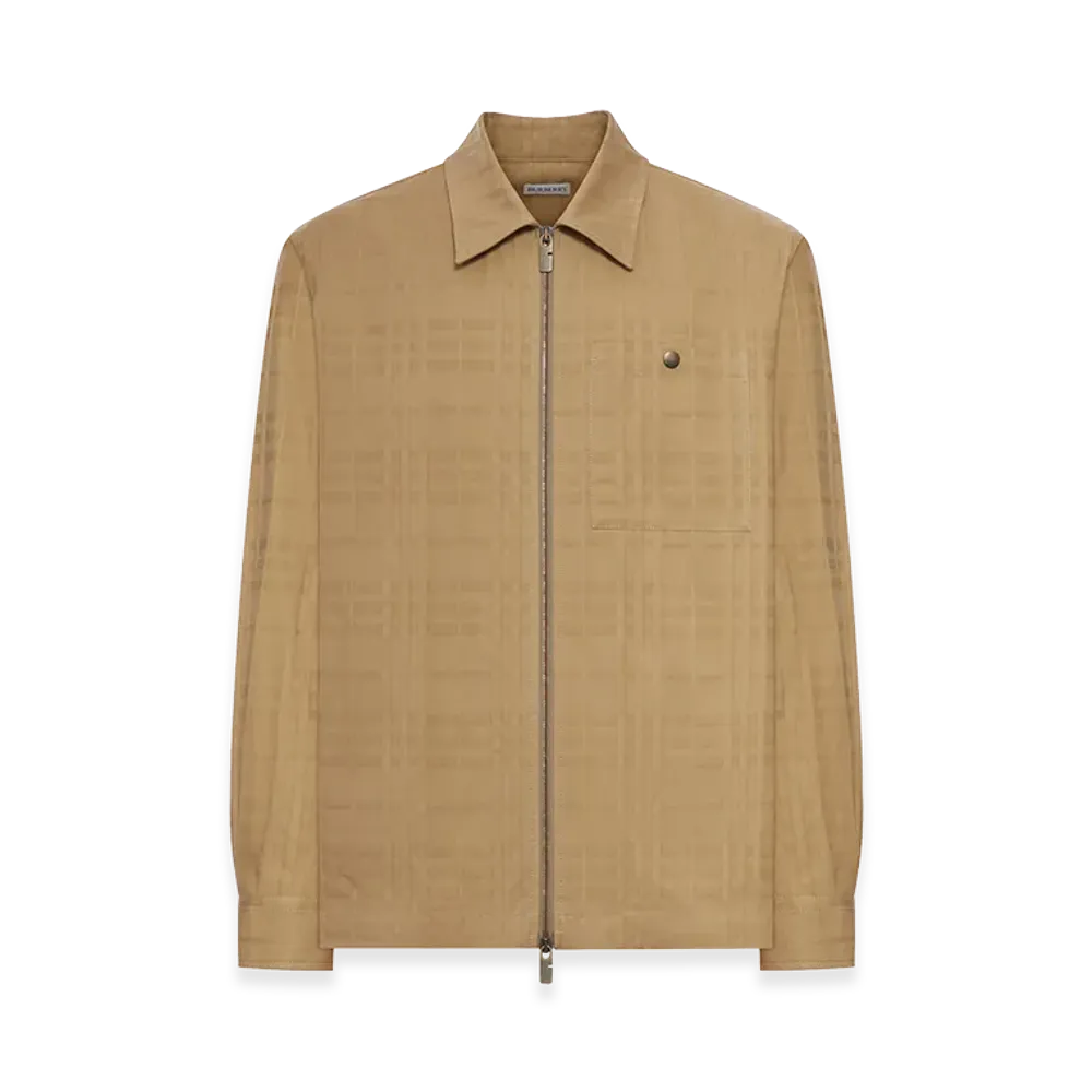 Burberry Check Cotton Zip-Up Shirt "Beige"
