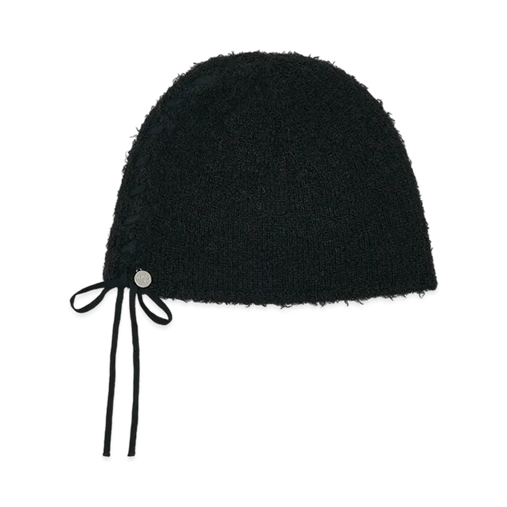 Matin Kim Ribbon Tie Knit Beanie "Black"