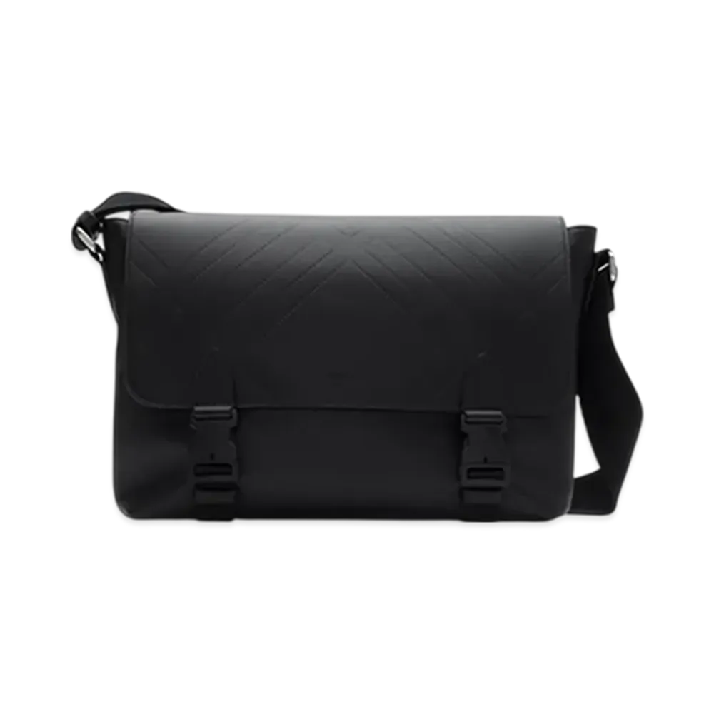 Burberry Embossed Check Buckle Messenger Bag "Black"