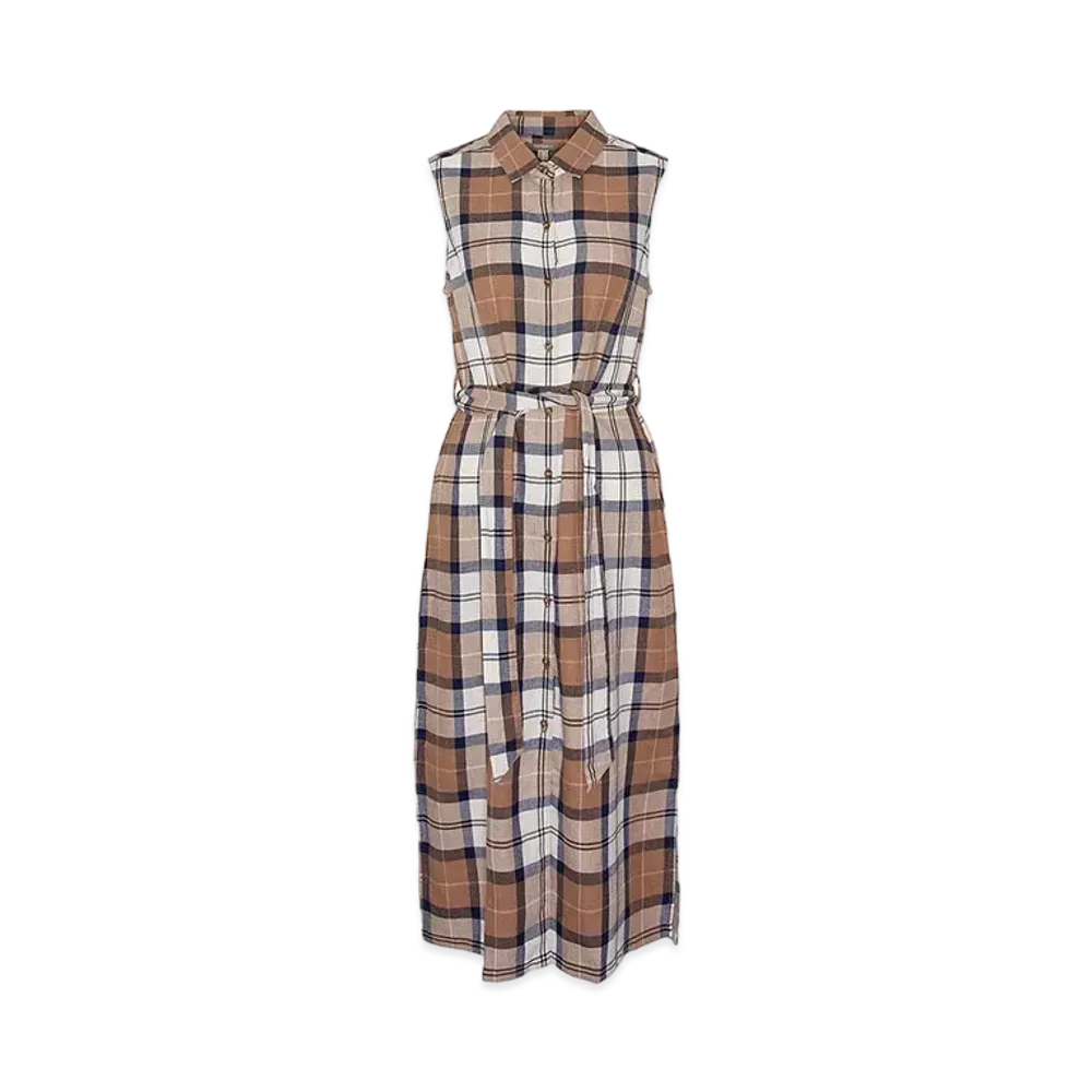 Barbour Caroline Tartan Check Sleeveless Shirt Dress "Beige"