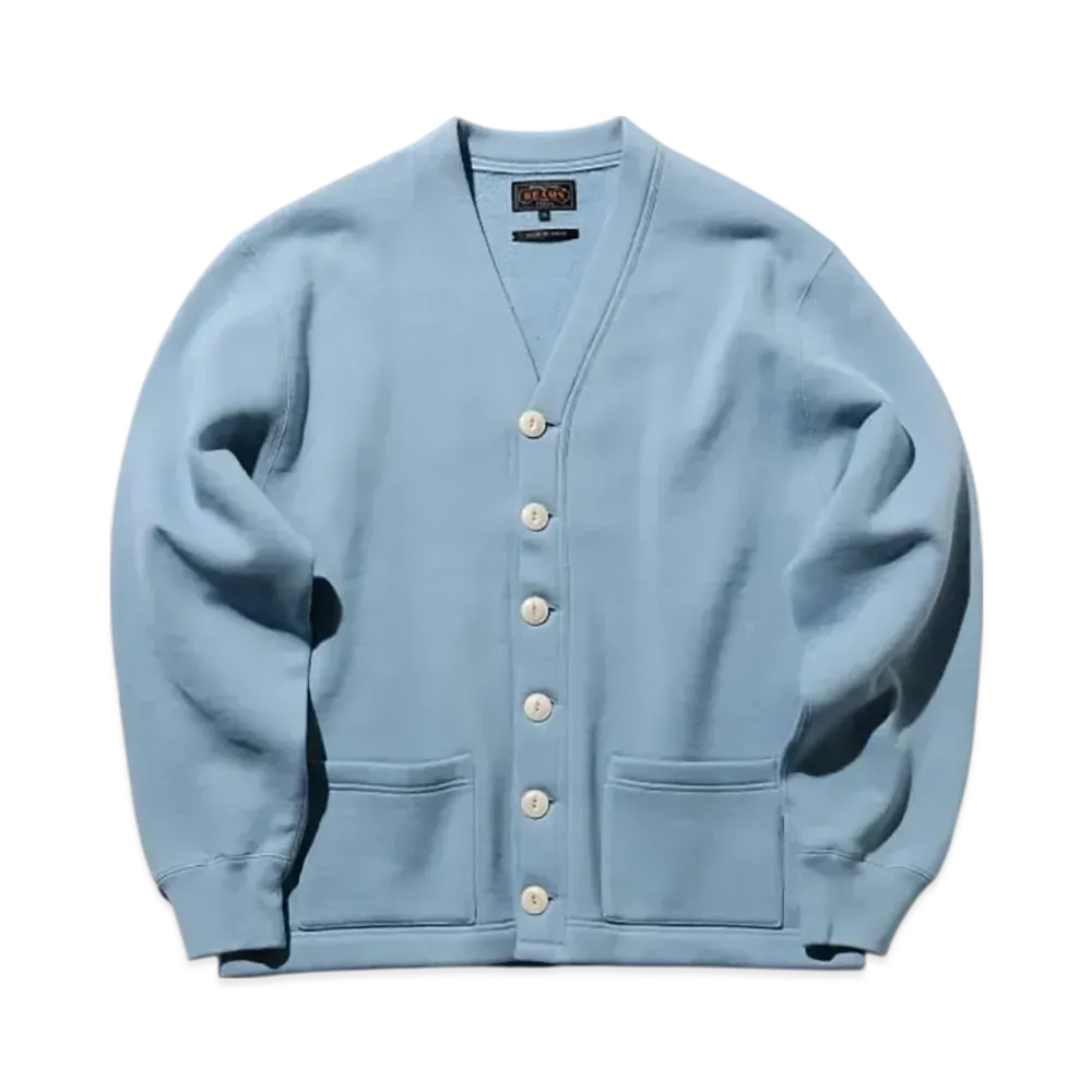BEAMS Sweat V Cardigan Raised Back "Sax"