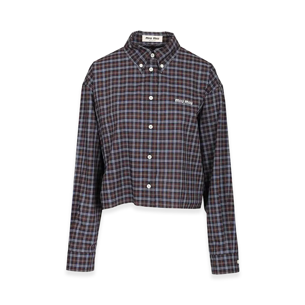 MIU MIU Women's Tartan Croped Shirt "Blue"