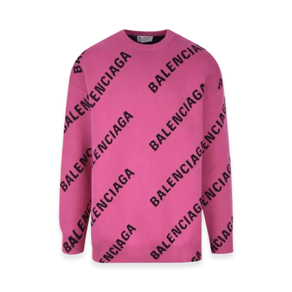 BALENCIAGA Women's Allover Logo Crewneck Knit "Pink"