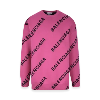 BALENCIAGA Women's Allover Logo Crewneck Knit "Pink"