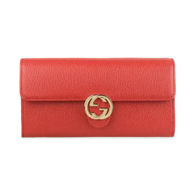 GUCCI GG Interlocking Bi-fold Long Wallet "Rosso"