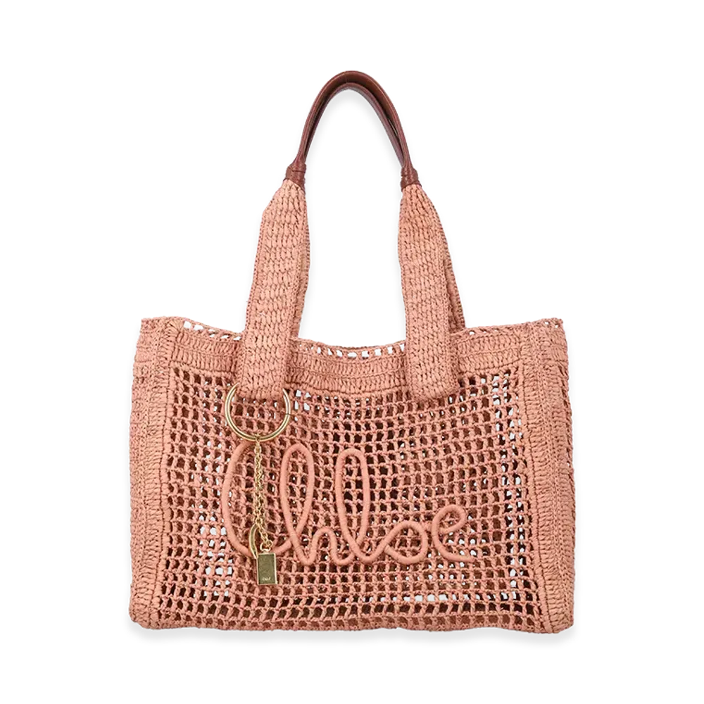 Chloe Women's Raffia East-West Summer Banana Shopping Bag "Antiqued Pink"