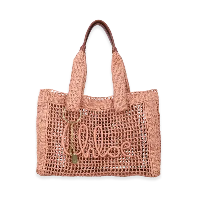 Chloe Women's Raffia East-West Summer Banana Shopping Bag "Antiqued Pink"