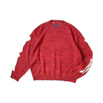 KAPITAL 5G COTTON KNIT BONE CREWS WEATER "Red"