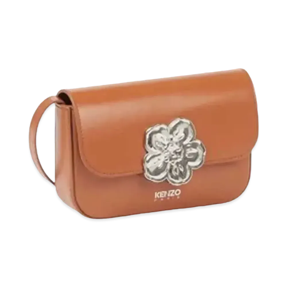 KENZO 'BOKE FLOWER' Leather Hand Bag "Dark Camel"