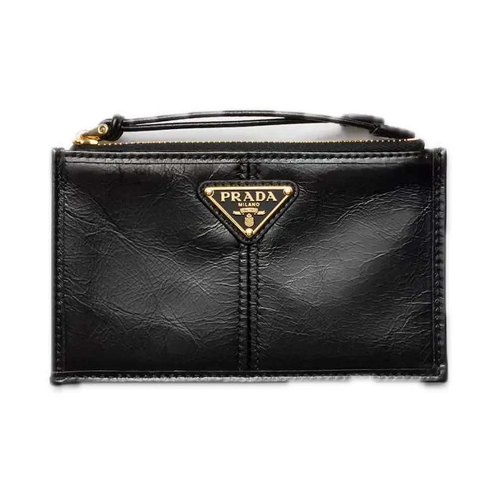 PRADA Leather Card Case with Zipper "Black"