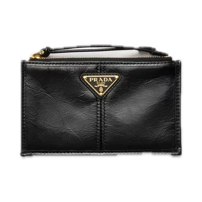 PRADA Leather Card Case with Zipper "Black"