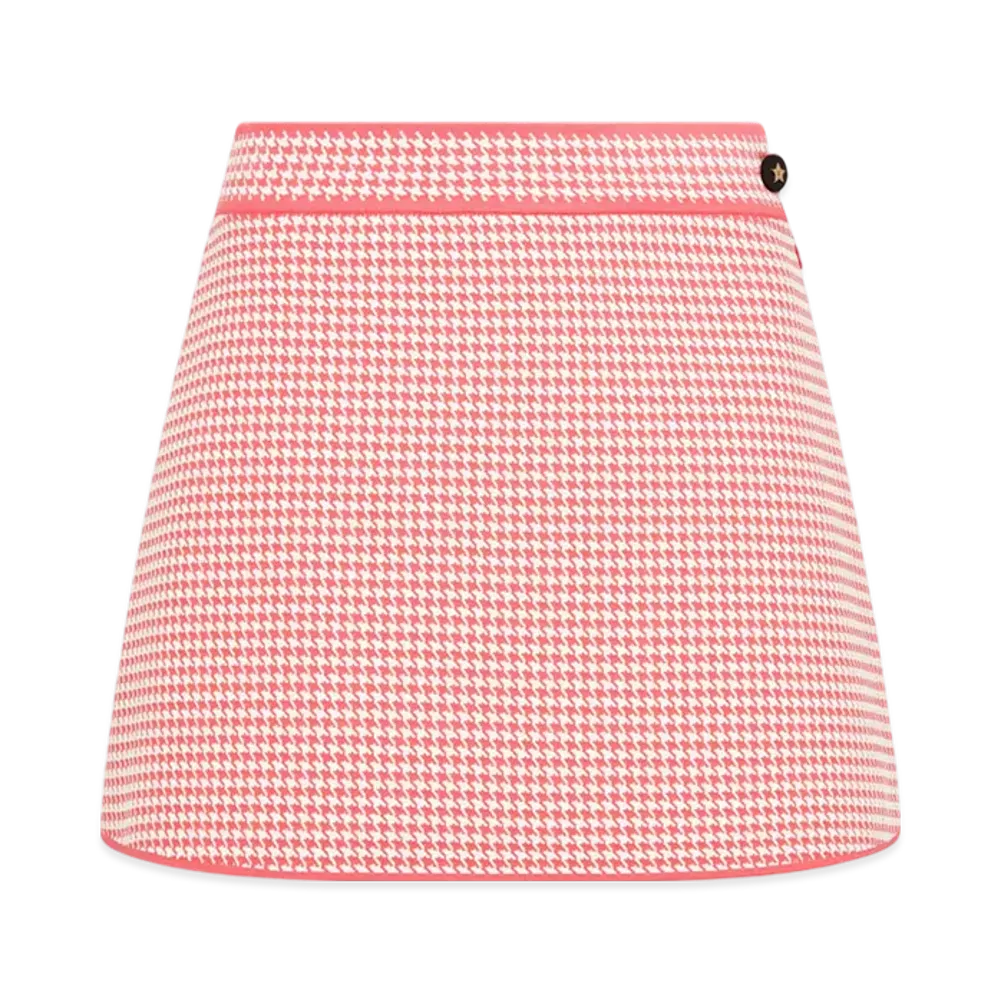 Dior Women's Houndstooth Technical Knit Dioriviera Flared Mini Skirt "White/Candy Pink"