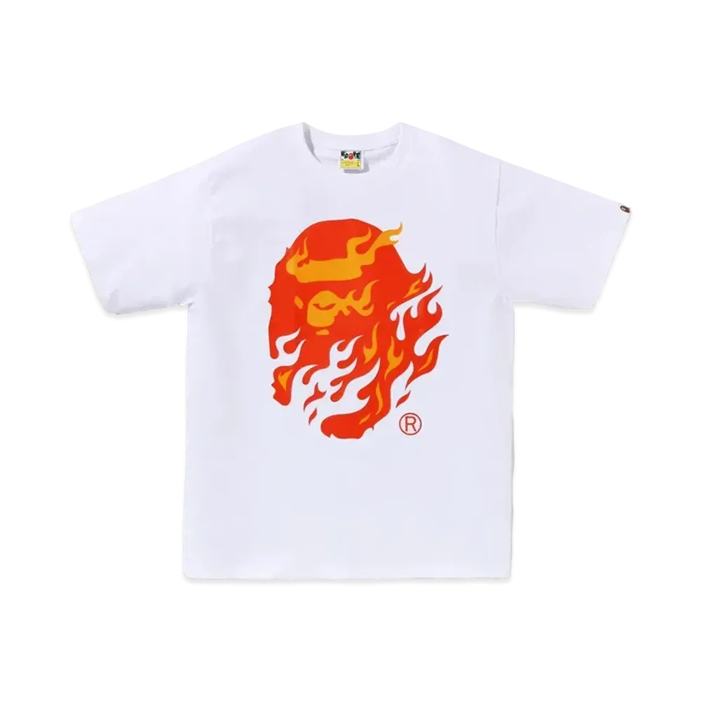 A BATHING APE Flame Ape Head Tee "White/Red"
