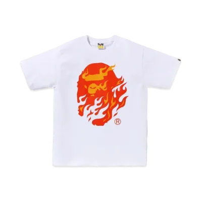 A BATHING APE Flame Ape Head Tee "White/Red"