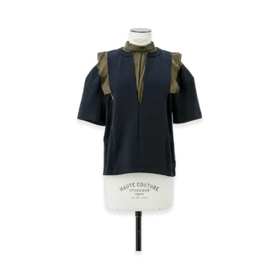 sacai Cotton Jersey x Satin T-Shirt "Navy/Khaki"