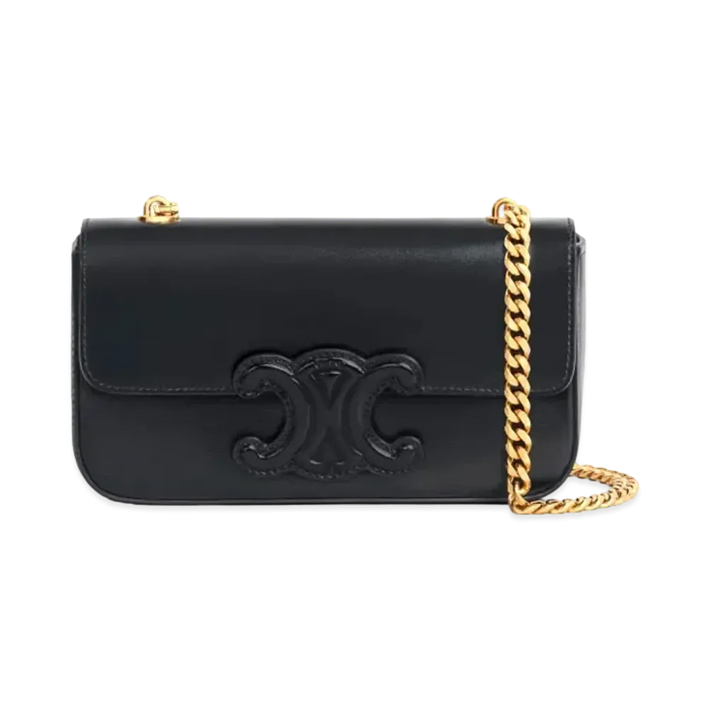 CELINE Chain Shoulder Bag Cuir Triomphe In Shiny Calfskin "Black"