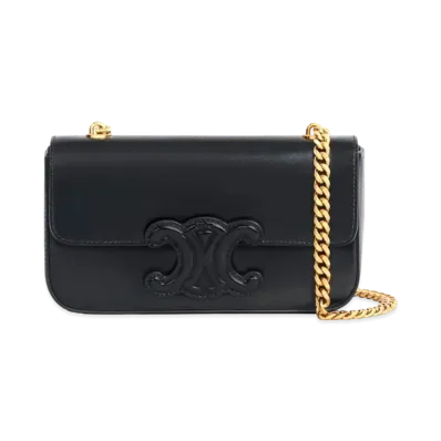 CELINE Chain Shoulder Bag Cuir Triomphe In Shiny Calfskin "Black"