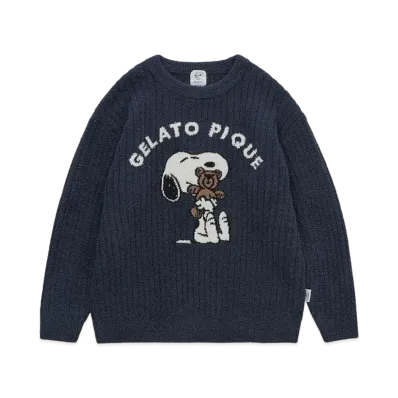 GELATO PIQUE x PEANUTS Snoopy x Bear Jacquard Pullover "Navy"